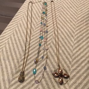 Long Necklace Bundle Gold Pineapple Silver Beads